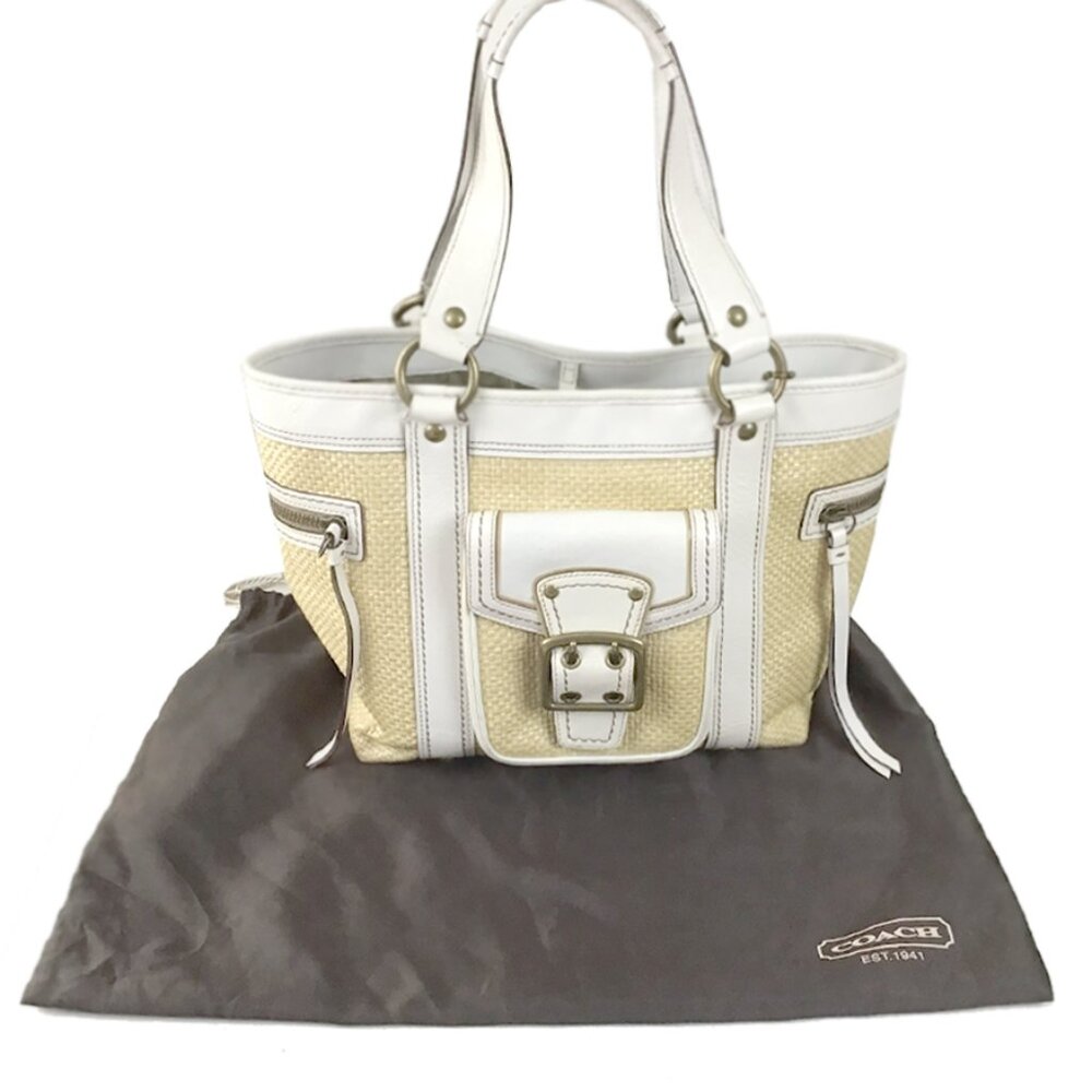 Coach Legacy Vintage White & Straw Satchel Tote Handbag - Picture 2 of 14